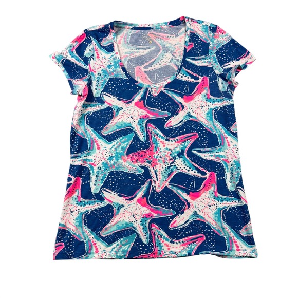 Lilly Pulitzer Tops - Lilly Pulitzer Indigo Star Struck Print Dori Tee Womens Medium